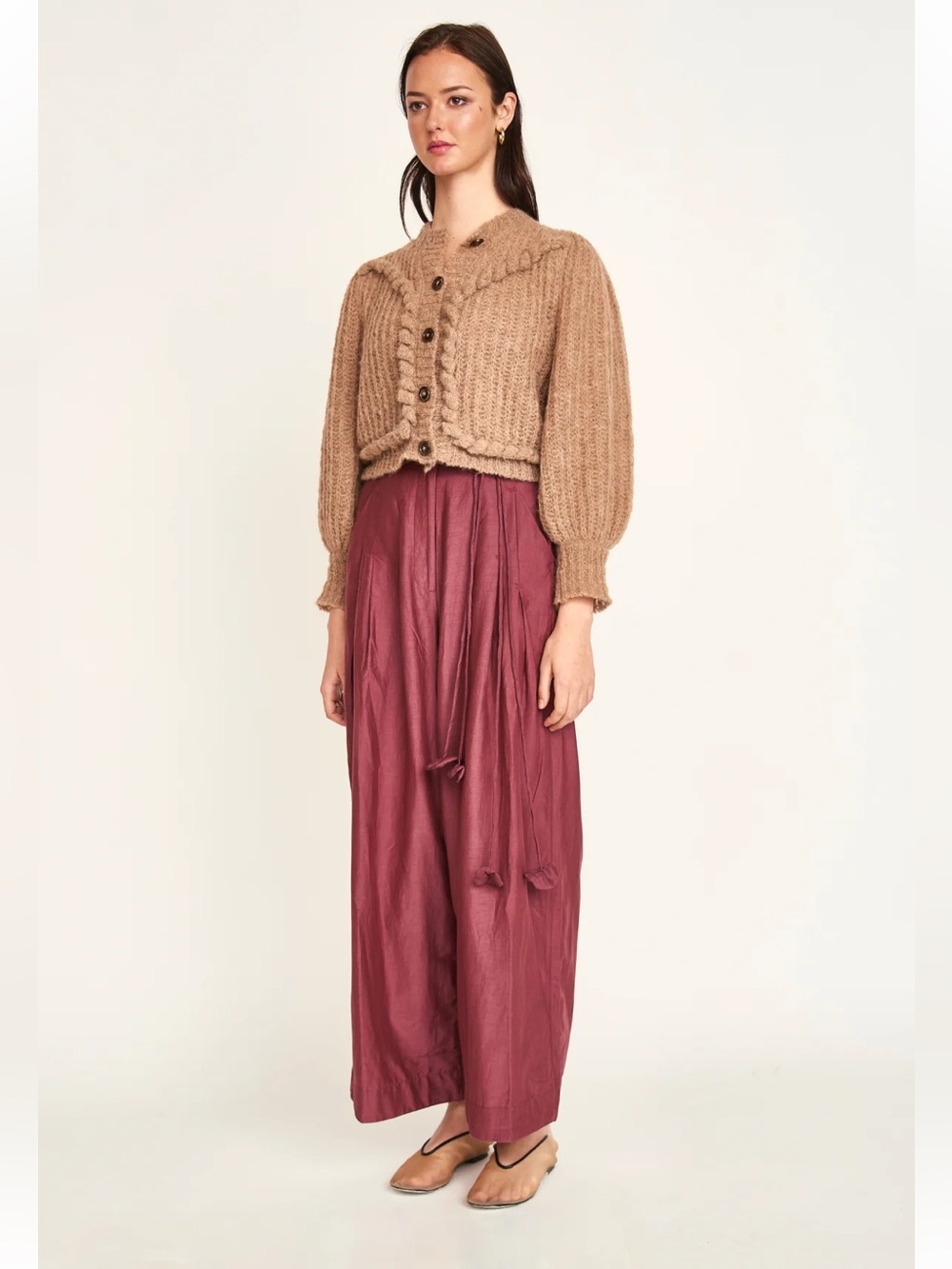 MIRTH Lecce Wide Leg Silk Blend Trouser Pants - Picture 2 of 7